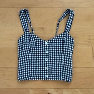 Abercrombie & Fitch~Blue and White Gingham Crop Tank Top~Small~Linen Blend